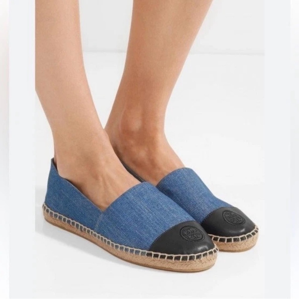 Tory Burch Women’s 8M Denim Blue and Black Espadrilles